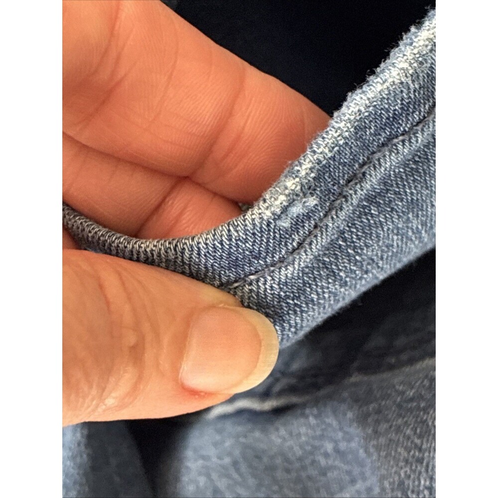 7 For All Mankind Raw Hem Straight Leg Jeans Women Size 33 Cut 28" L Blue Grunge - Picture 16 of 16